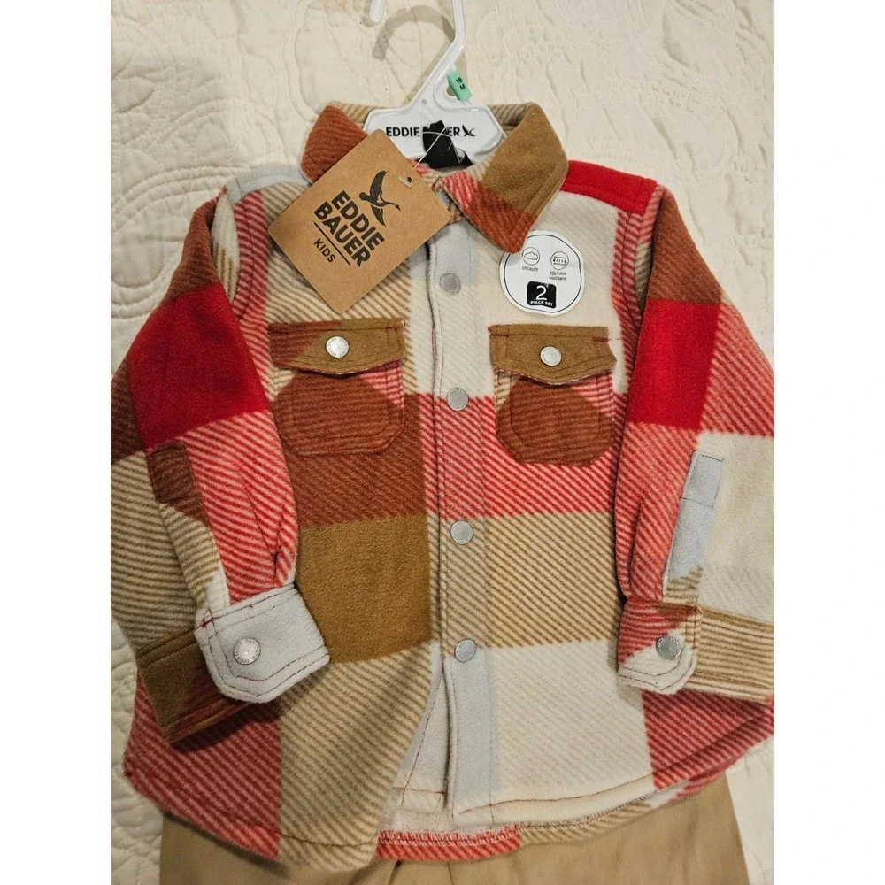 Eddie Bauer Toddler Baby 2 Piece Set Plaid Flannel Shacket‎ and Joggers 18M NEW